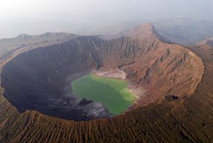 Chichonal volcano with the lake at the bottom of the crater